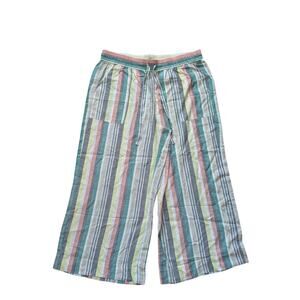 NWT LOFT Cropped Pants Womens L Striped Rainbow Elastic Waist Wide Leg Coastal